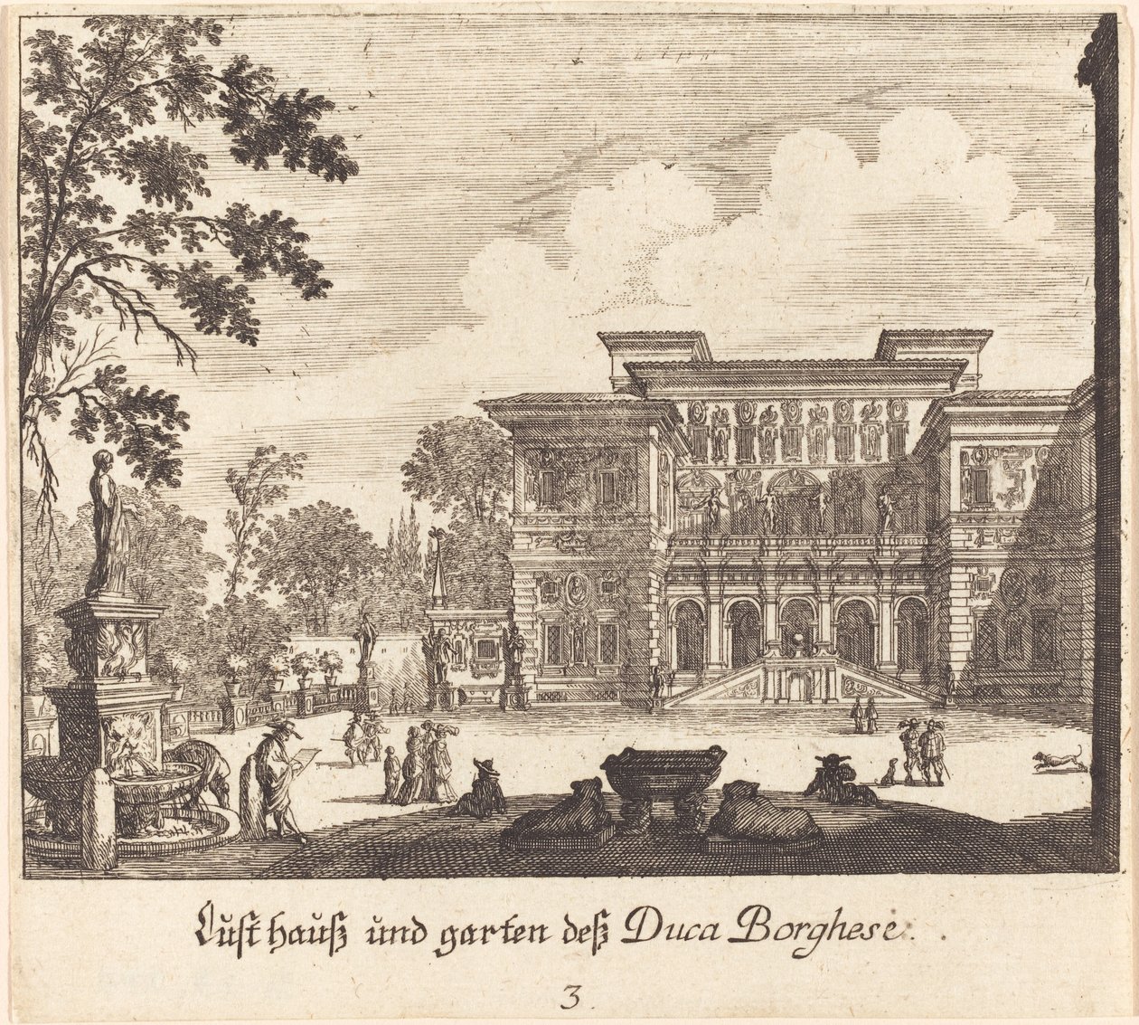 Pałac i ogrody Borghese autorstwa Melchior Küsel after Johann Wilhelm Baur