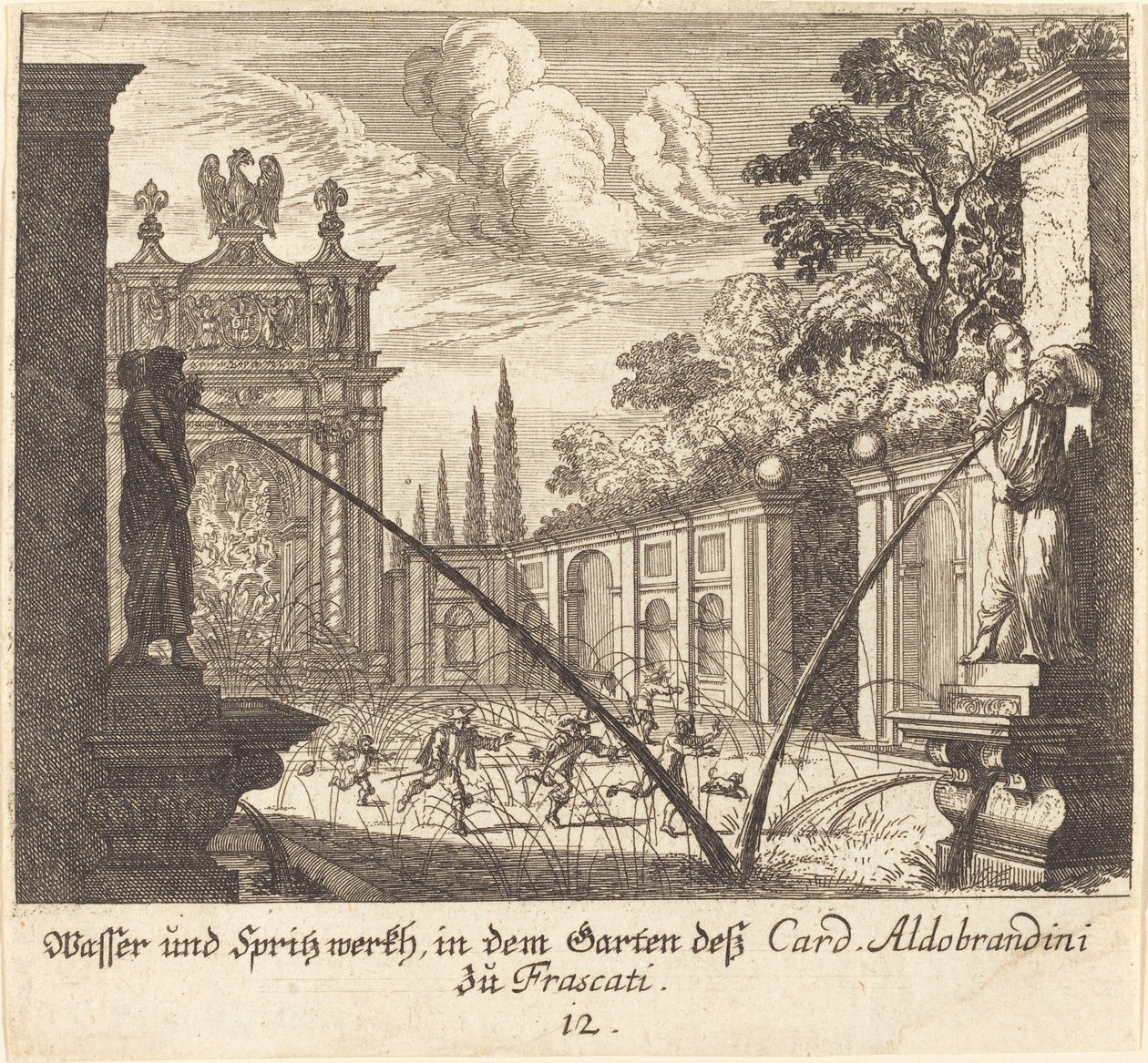 Ogrody kardynała Aldobrandiniego, Frascati autorstwa Melchior Küsel after Johann Wilhelm Baur
