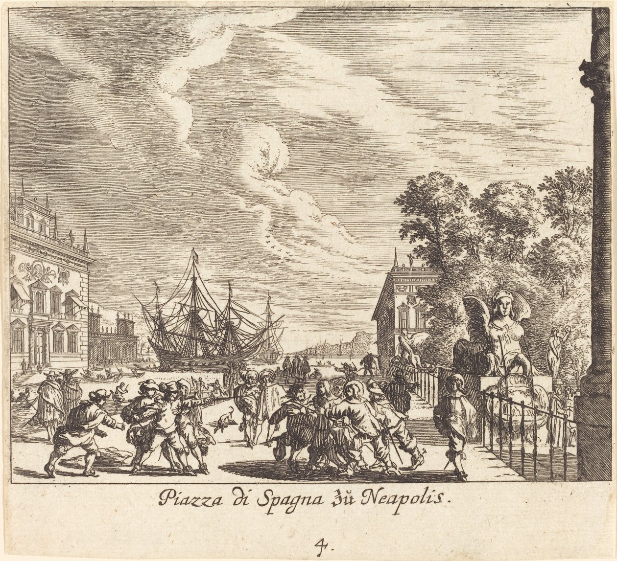 Schody Hiszpańskie, Neapol autorstwa Melchior Küsel after Johann Wilhelm Baur