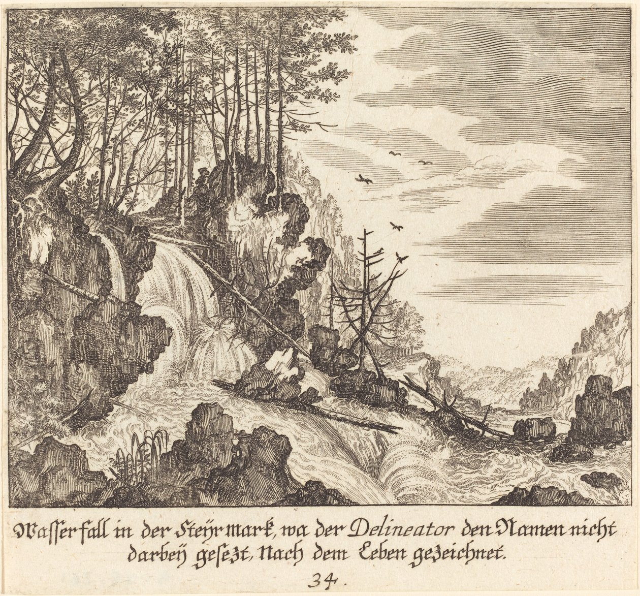 Wodospad autorstwa Melchior Küsel after Johann Wilhelm Baur