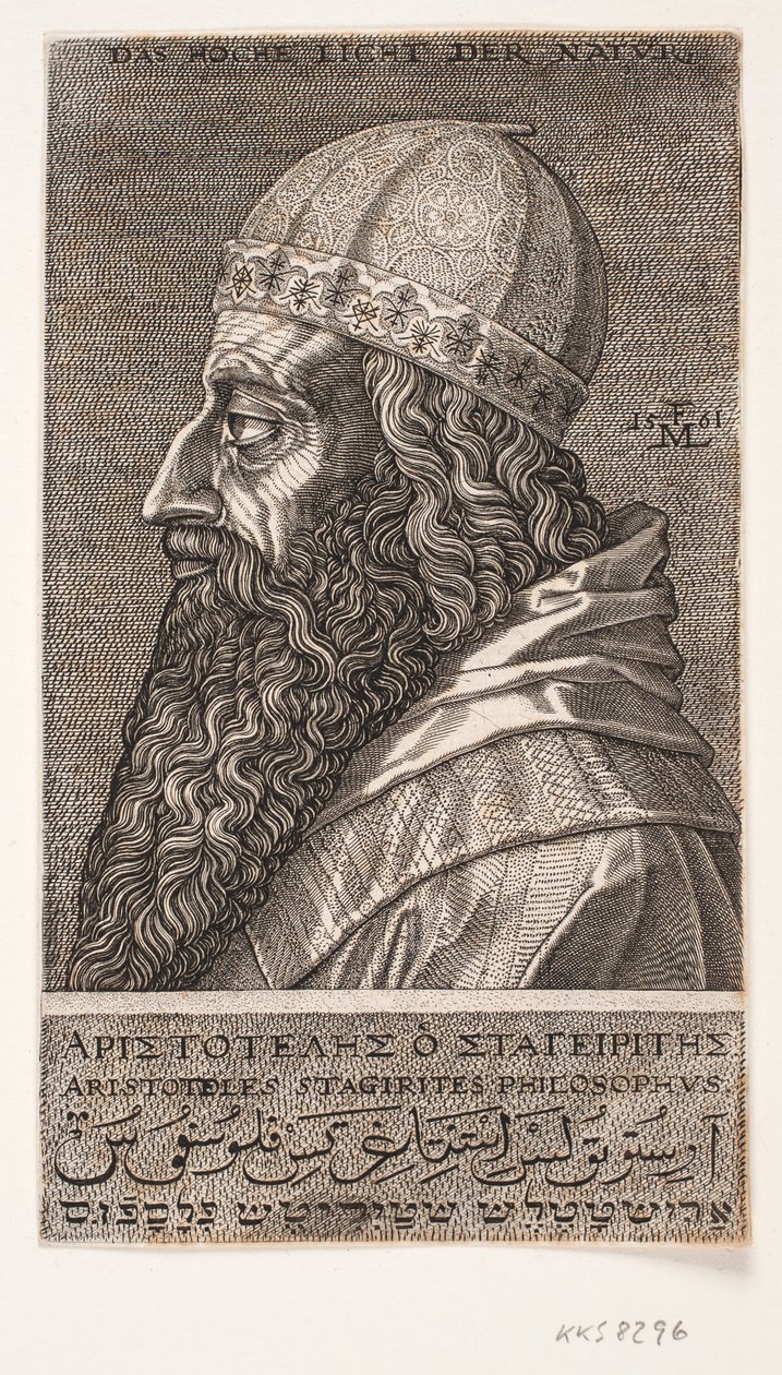 Arystoteles, portret w połowie długości, profil z lewej strony autorstwa Melchior Lorck