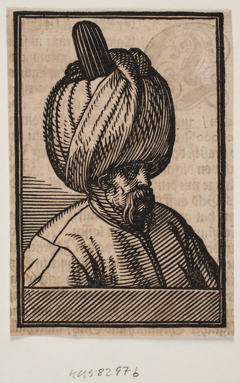 Popiersie brodatego mężczyzny w turbanie, profil 3/4 w prawo autorstwa Melchior Lorck
