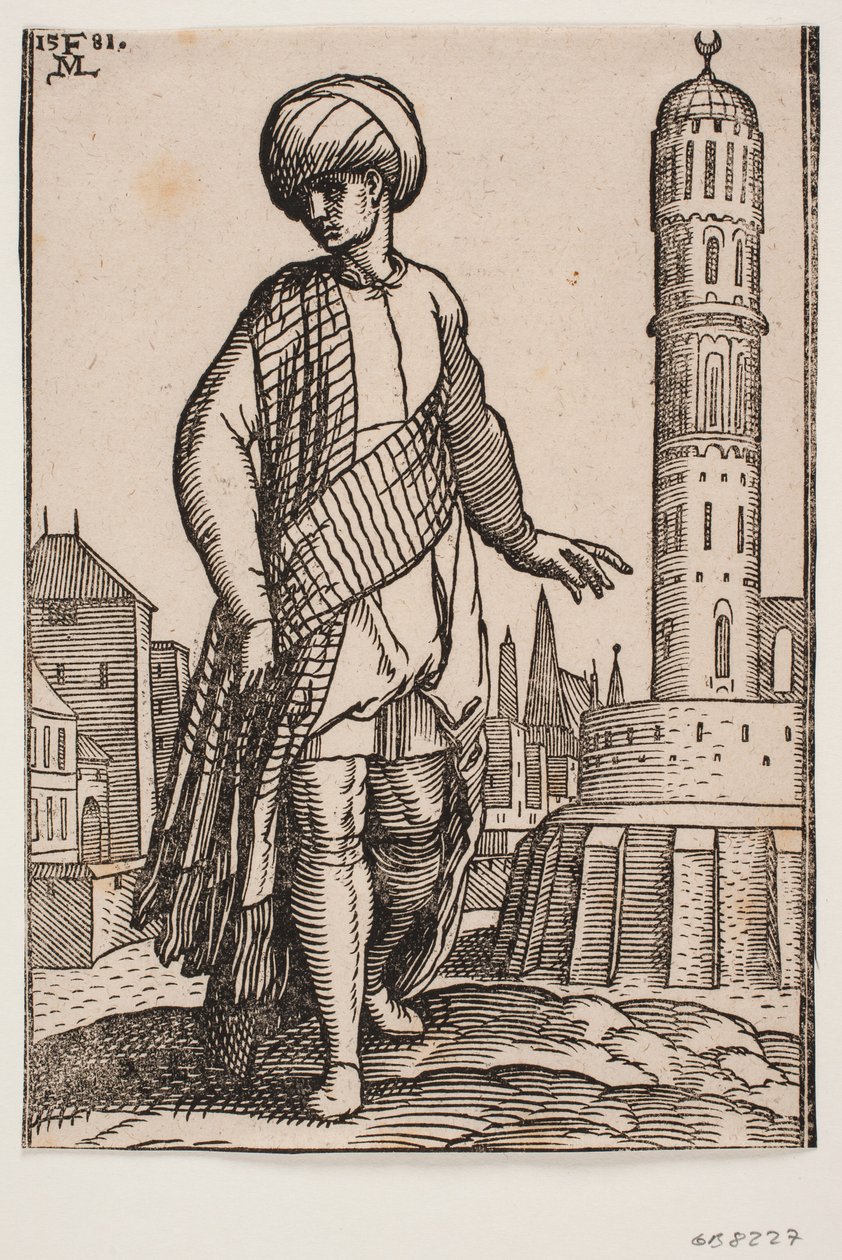 Elegancki młody mężczyzna z turbanem i długim szalem autorstwa Melchior Lorck