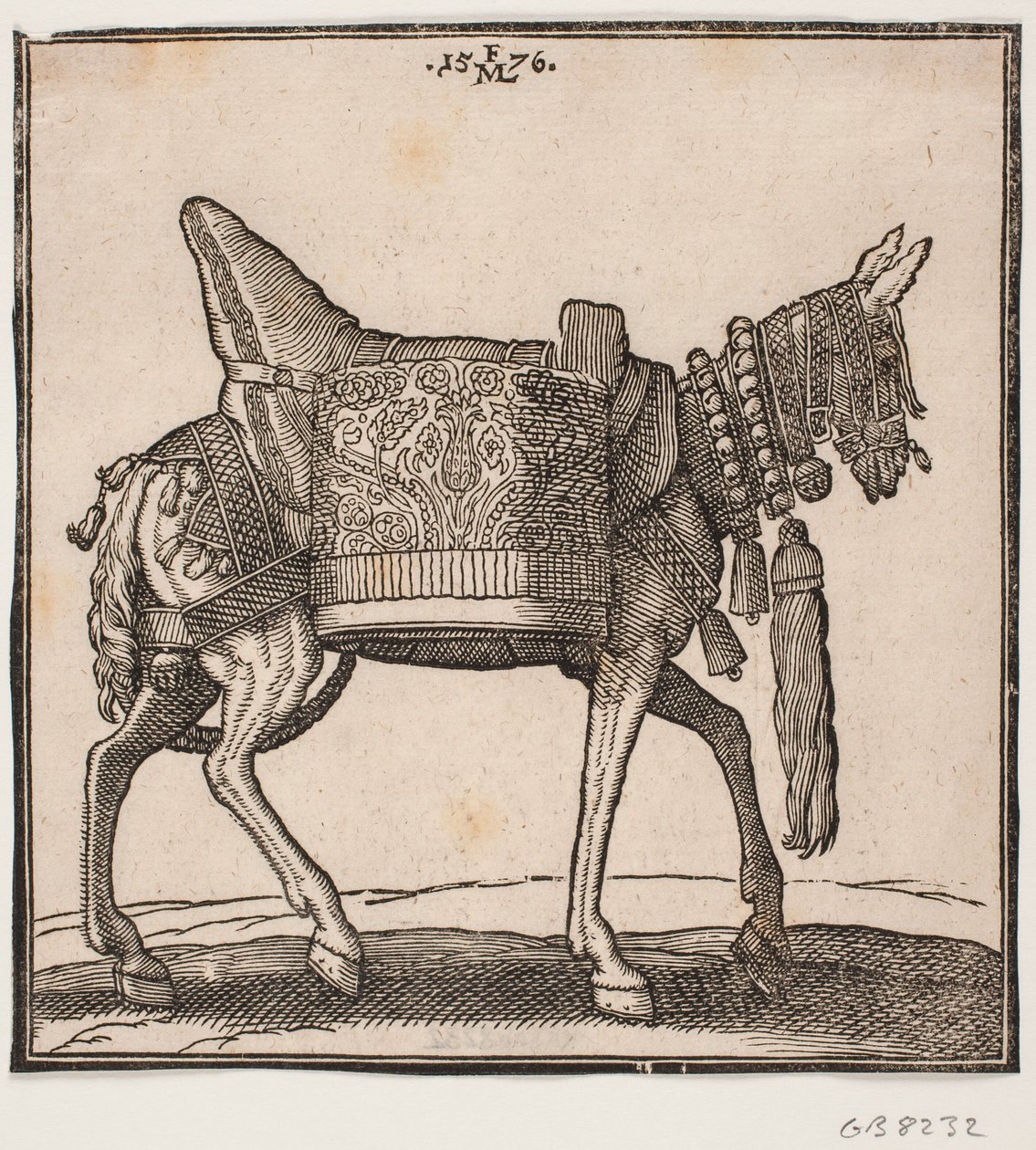 Wspaniale wyposażony muł, profil w kierunku h. autorstwa Melchior Lorck