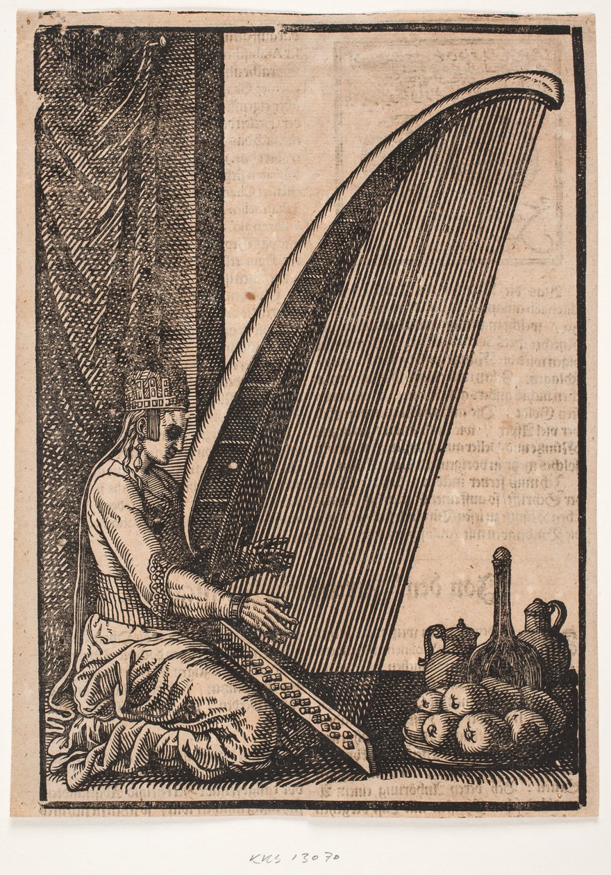Kobieta harfistka autorstwa Melchior Lorck