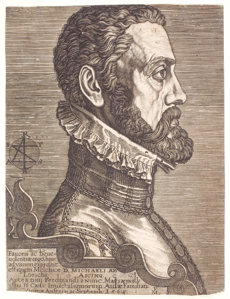 Geograf Friherre Michael von Aitzing autorstwa Melchior Lorck