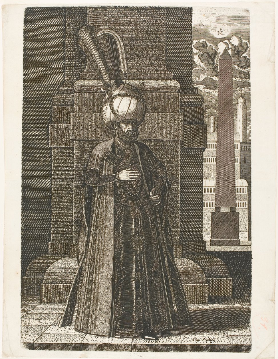 Portret Ismaila, ambasadora perskiego szacha Tahmaspa I, stojący autorstwa Melchior Lorck