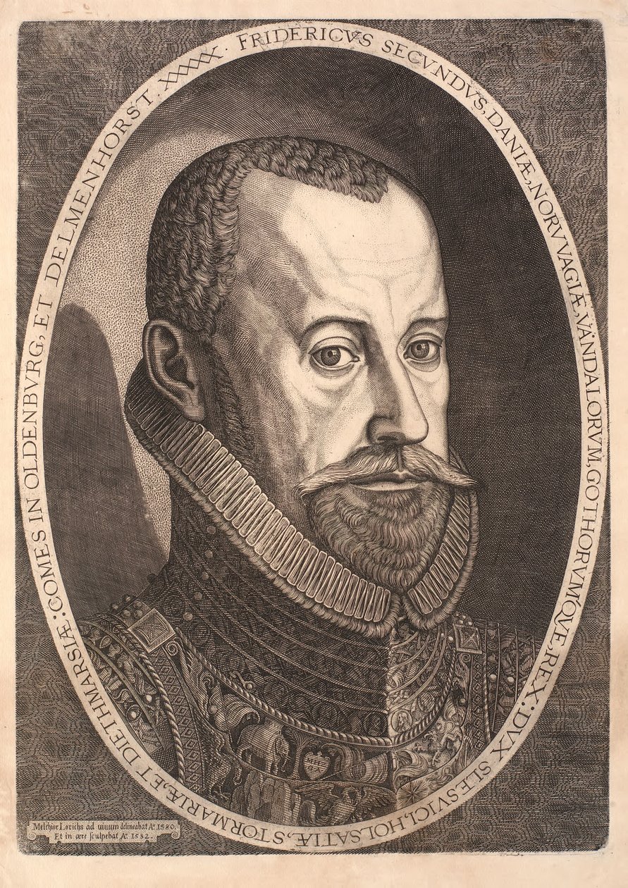 Portret króla Fryderyka II autorstwa Melchior Lorck