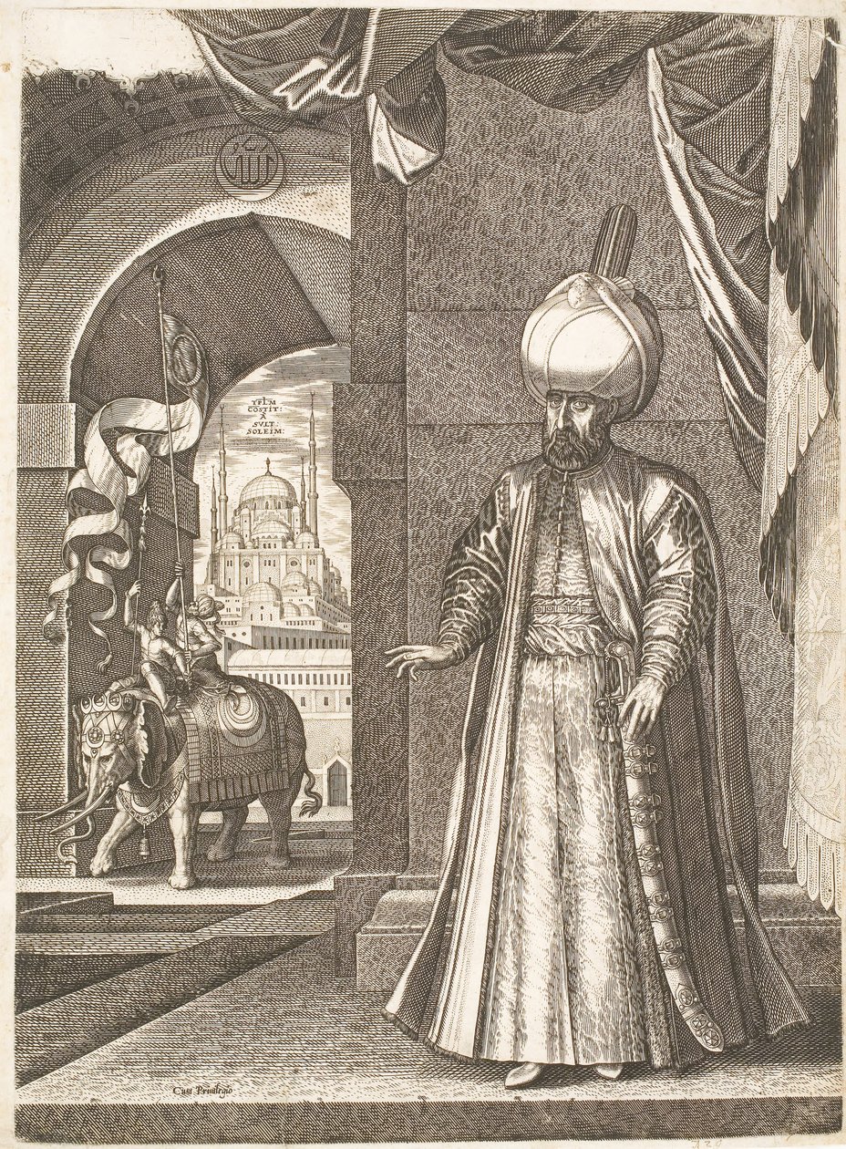 Portret sułtana Sulejmana Wspaniałego (stojący) autorstwa Melchior Lorck
