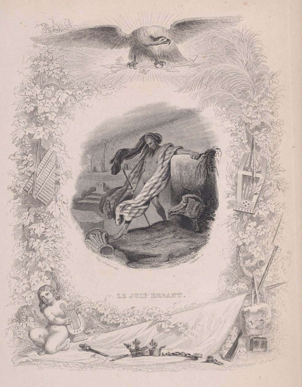 Żyd wędrowny, z Pieśni Berangera, 1829. Twórcy: Melchior Péronard, Joubert. autorstwa Melchior Péronard, Joubert