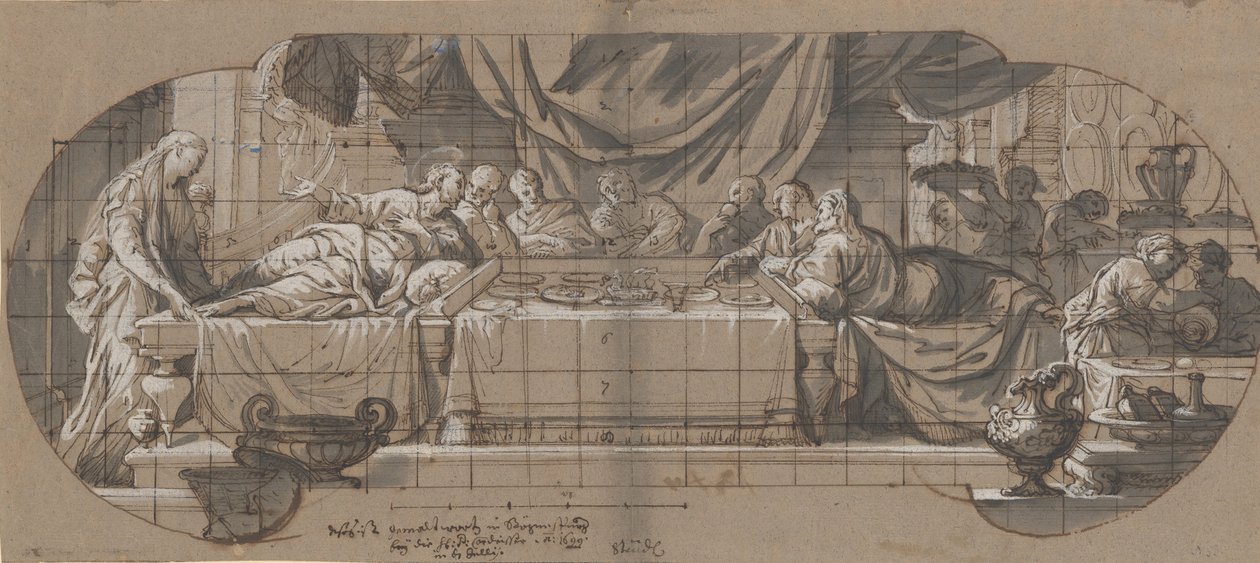 Święto w domu Szymona, 1699 lub wcześniej. autorstwa Melchior Steidl