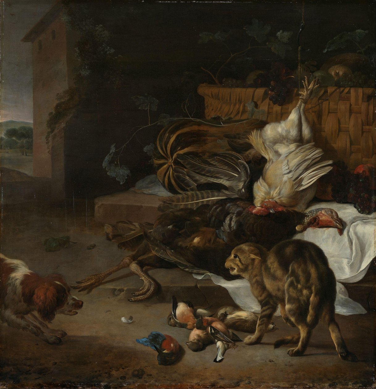 Martwa natura z ptactwem i owocami autorstwa Melchior d