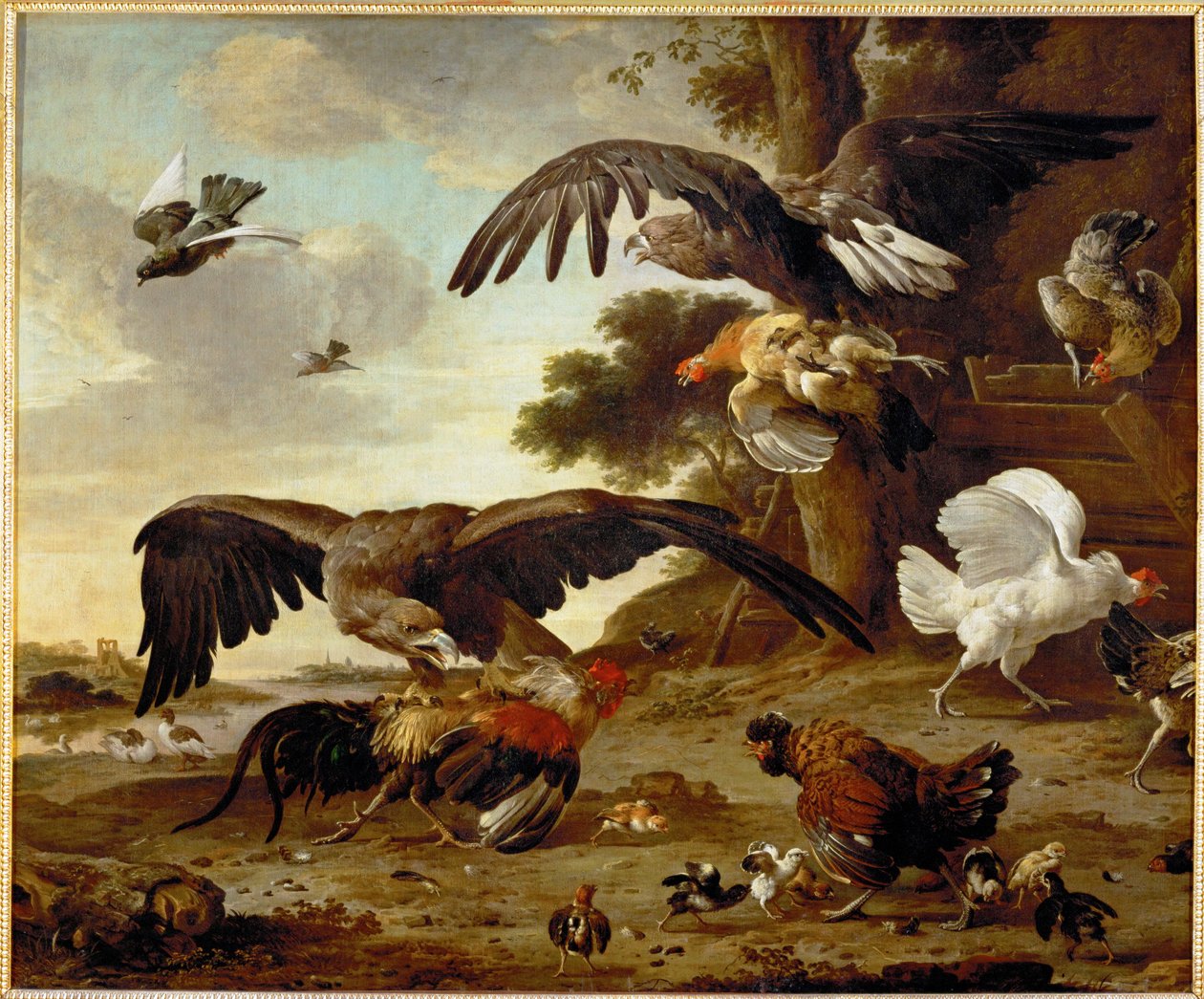 Orły atakujące kurczaki ... autorstwa Melchior de (manner of) Hondecoeter