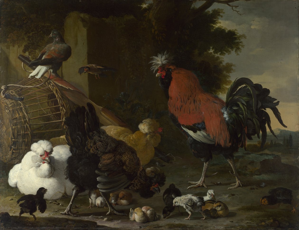 Kogut, kury i pisklęta, ok. 1668-1670 autorstwa Melchior de Hondecoeter