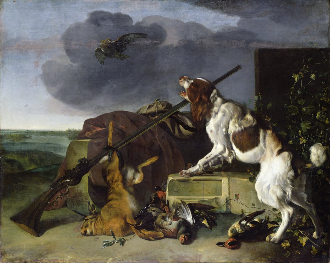 Pies w obronie zwierzyny, 1658 autorstwa Melchior de Hondecoeter