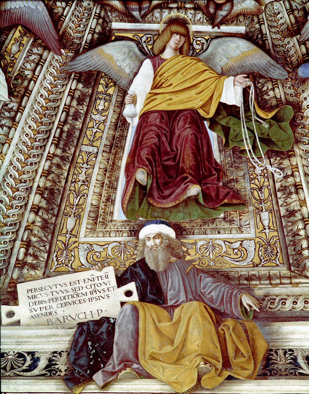 Reprezentacja Barucha (Baruch ben Neria) ucznia Jeremiasza i anioła Fresk autorstwa Melozza da Forli (Melozzo degli Ambrosi) (1438-1494) Kopuła zakrystii św. Marka (Marco), sanktuarium santa casa, Loreto autorstwa Melozzo da Forli