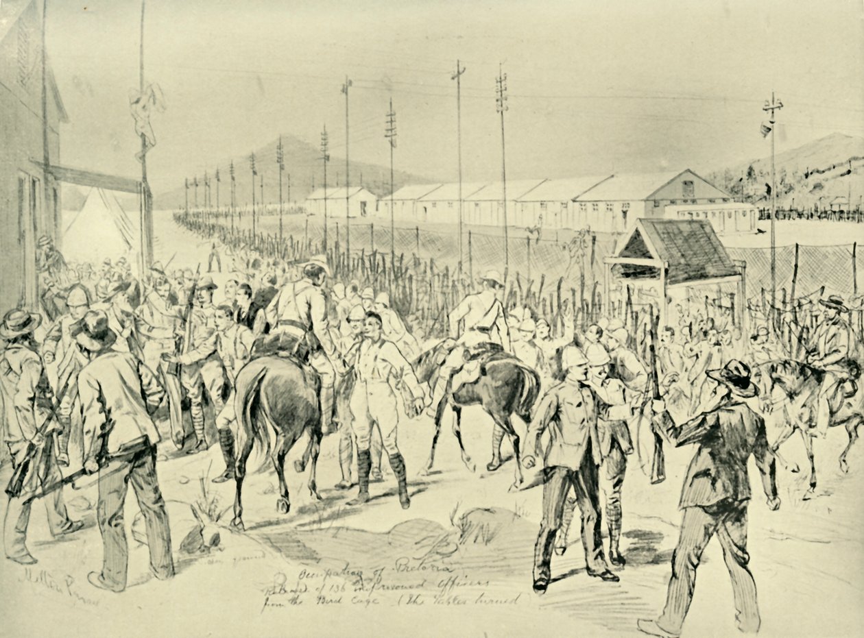 Okupacja Pretorii: zwolnienie brytyjskich oficerów, 1901. autorstwa Melton Prior