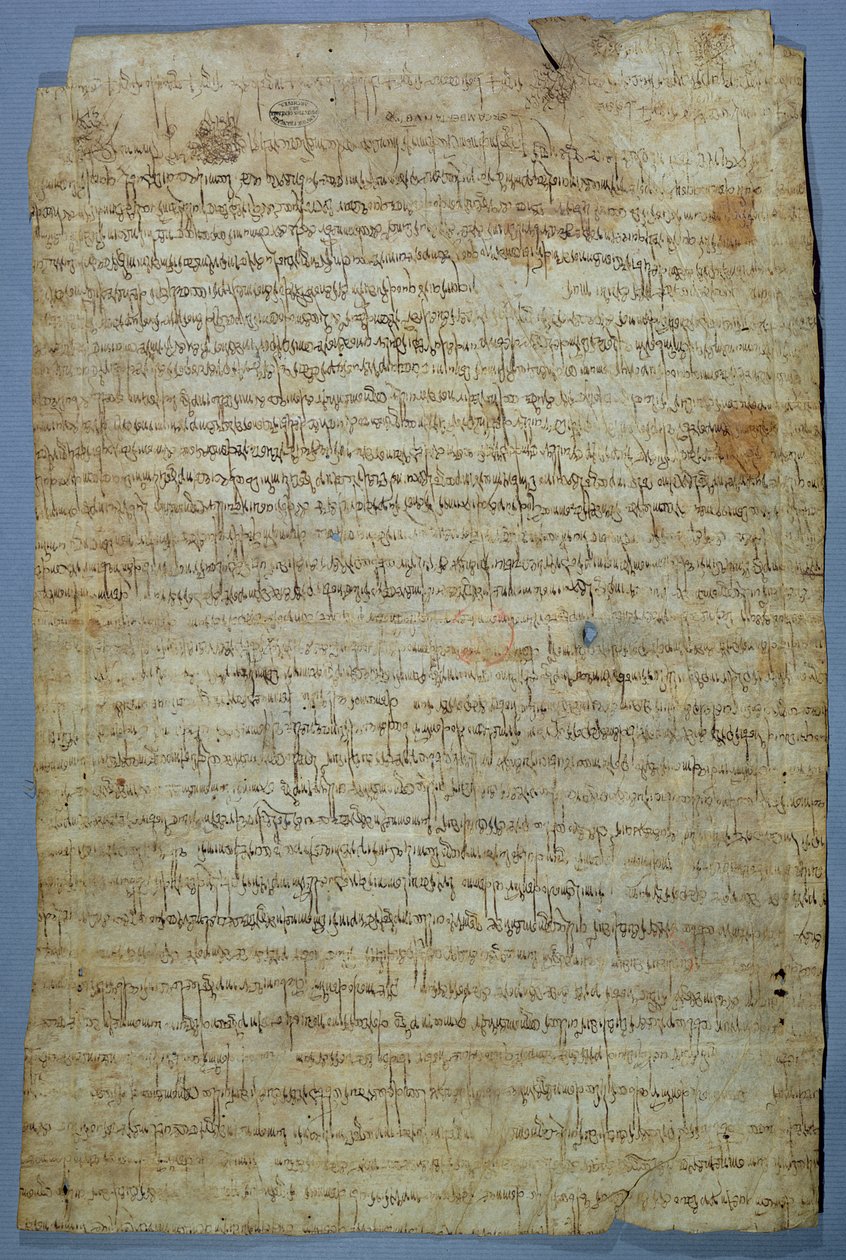 Dokument napisany przez Wadamira (Uuademir) i jego żonę Erkambertę, ok. 690-691 (pióro i atrament na welinie) autorstwa Merovingian