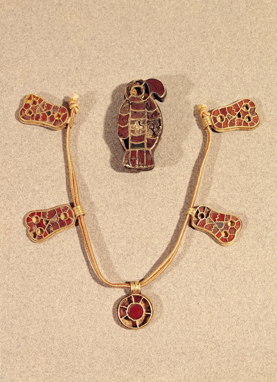 Broszka w kształcie orła i naszyjnik, IV-VI w. (emalia złota i cloisonne) autorstwa Merovingian