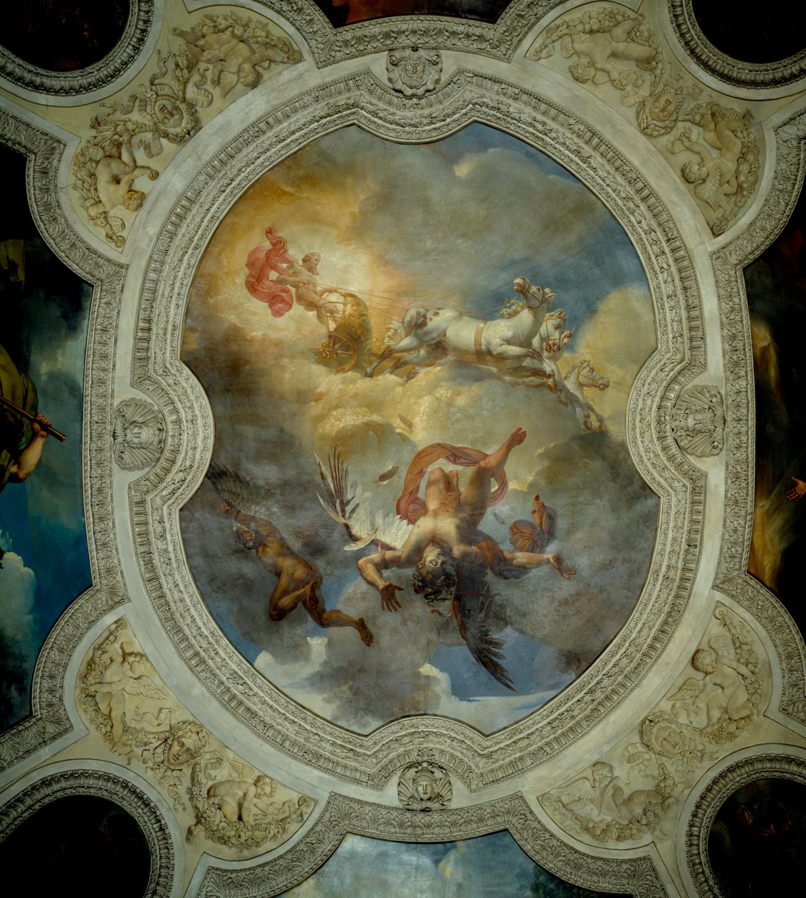 Upadek Ikara - Słońce. Upadek Ikara. Środek stropu przedsionka galerii Apolla. Obraz Merry Joseph Blondel (1781-1853) autorstwa Merry Joseph Blondel