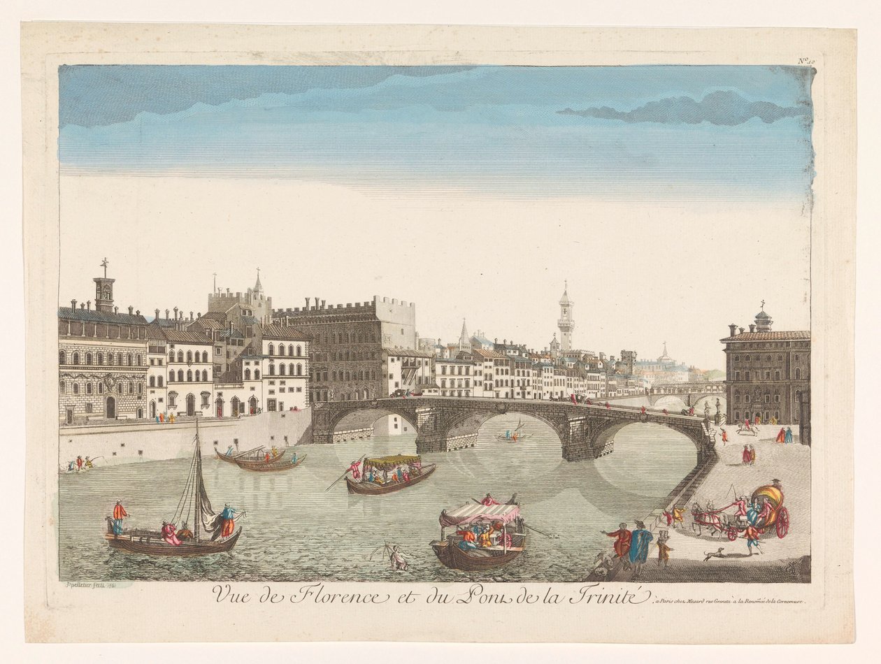 Widok na Ponte Santa Trinita nad rzeką Arno we Florencji Vue de Florence et du Pont de la Trinité (tytuł przedmiotu) autorstwa Mesard