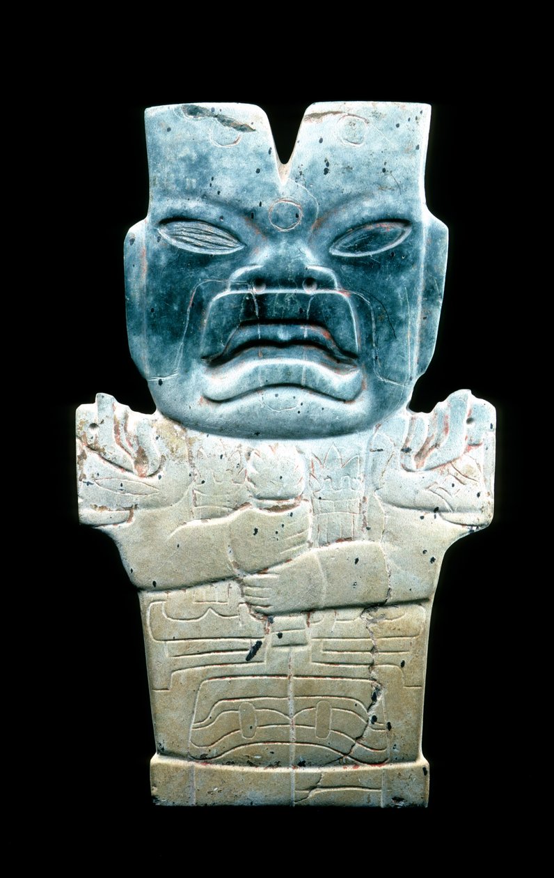 Tablica antropomorficzna, prawdopodobnie ognisty wąż, prekolumbijska, 800-400 pne (serpentyna i cynober) autorstwa Mesoamerican Mesoamerican