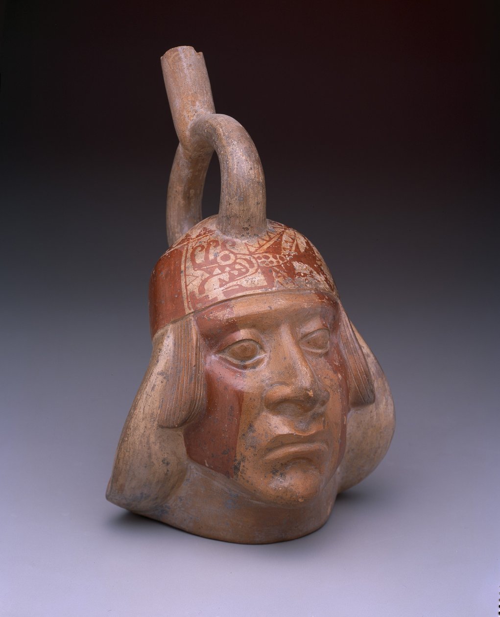 Naczynie ze strzemionami: głowica portretowa, AD 200-500 (ceramika z poślizgiem) autorstwa Mesoamerican Mesoamerican