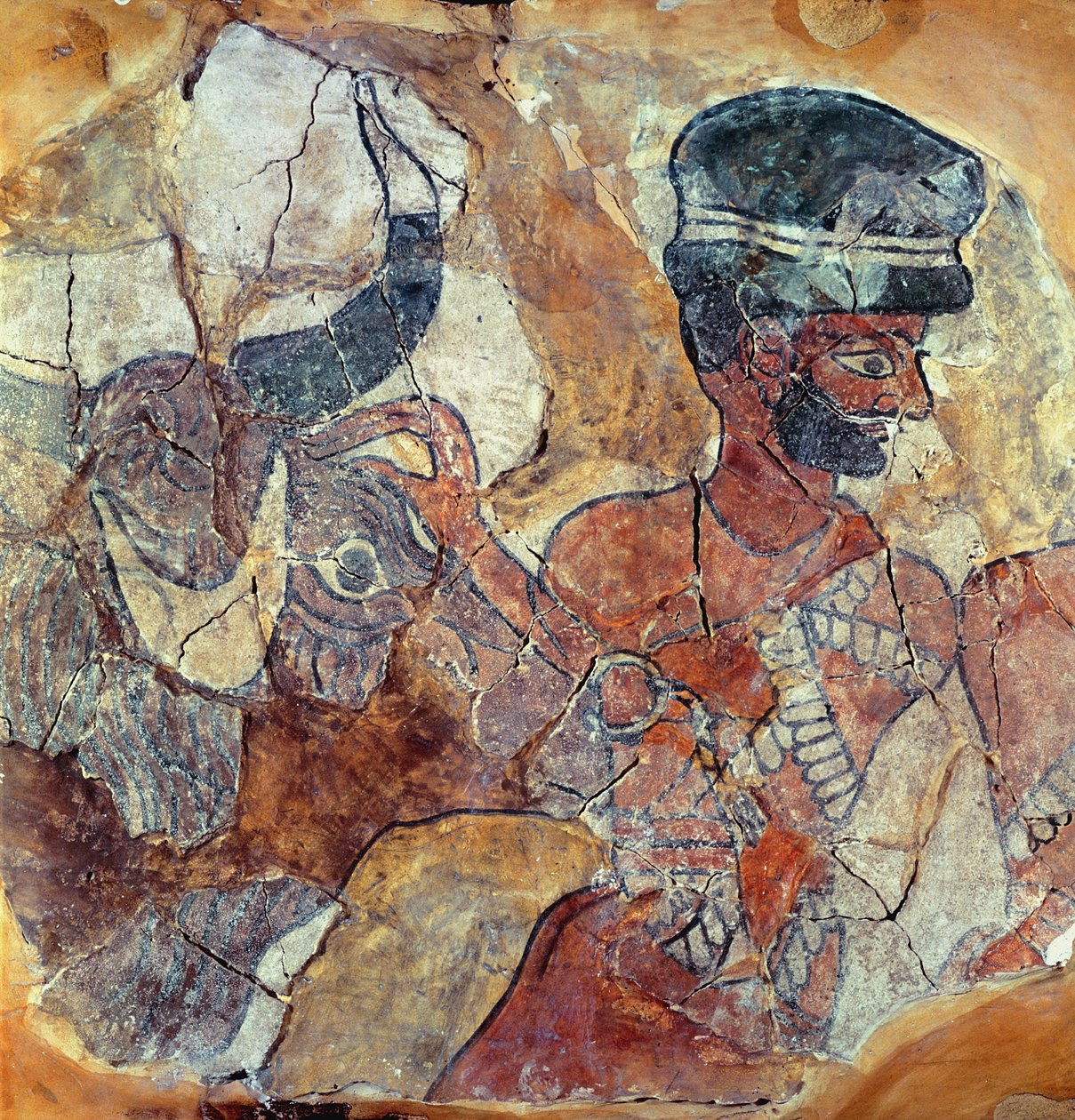Kapłan prowadzący byka na ofiarę, z Pałacu Zimri-Lim, Mari, Środkowy Eufrat (malowidło ścienne) autorstwa Mesopotamian
