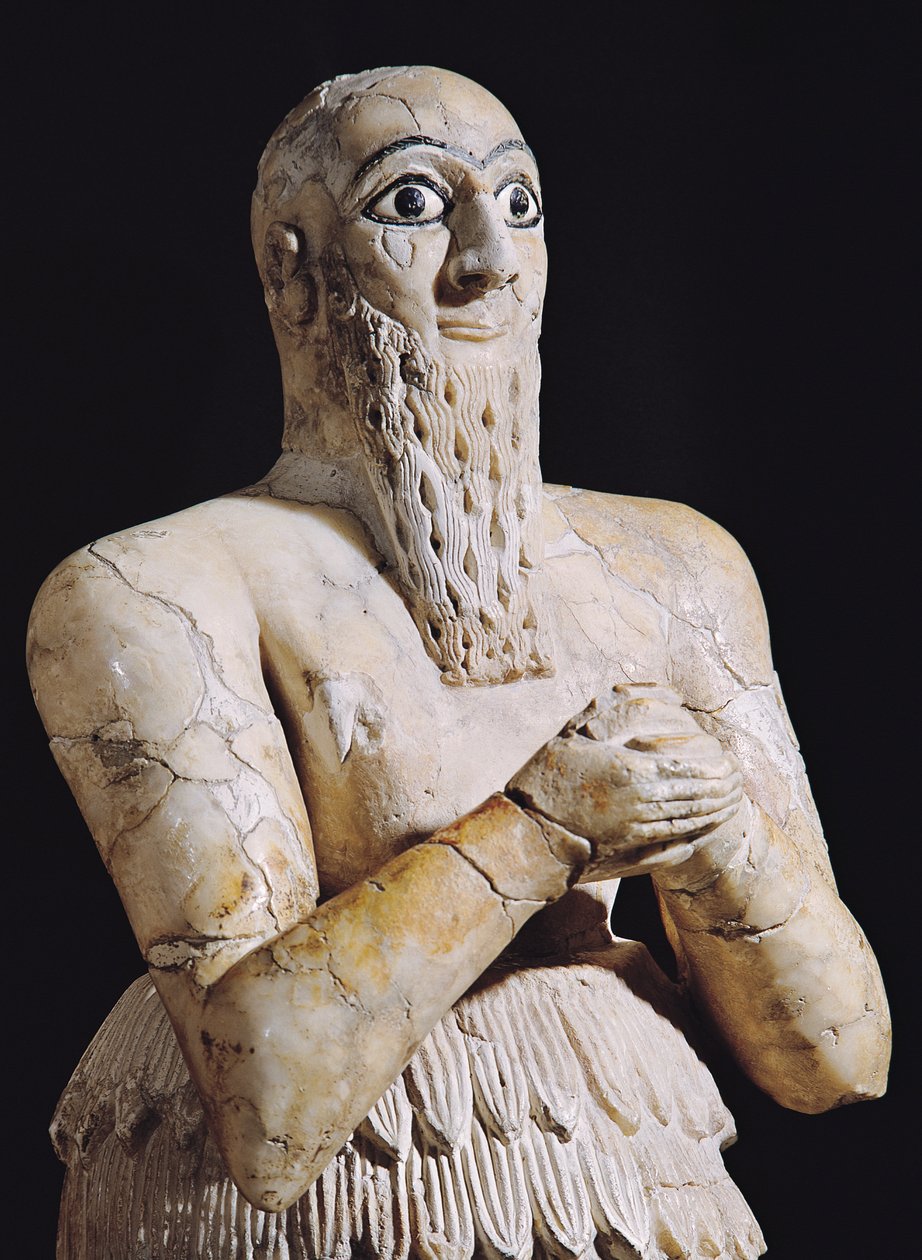 Fragment posągu Itur-Shamagena, króla Mari, modlącego się, z Mari, środkowy Eufrat, 2800-2300 pne alabaster autorstwa Mesopotamian