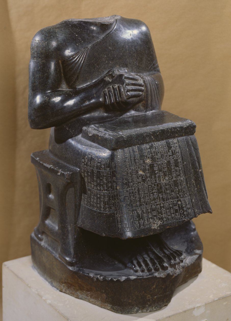 Gudea, książę Lagasz, poświęcony bogu Ningirsu, zwany Architektem z Planami, c.2120 pne (dioryt) autorstwa Mesopotamian