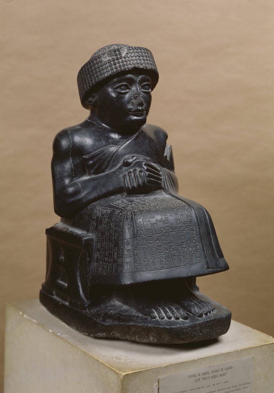 Gudea, książę Lagasz, posąg poświęcony Ningizzadzie, neo-sumeryjczyk, z Telloh, starożytne Girsu, ok. 2130 pne (dioryt) (patrz także 71510 i 208106) autorstwa Mesopotamian