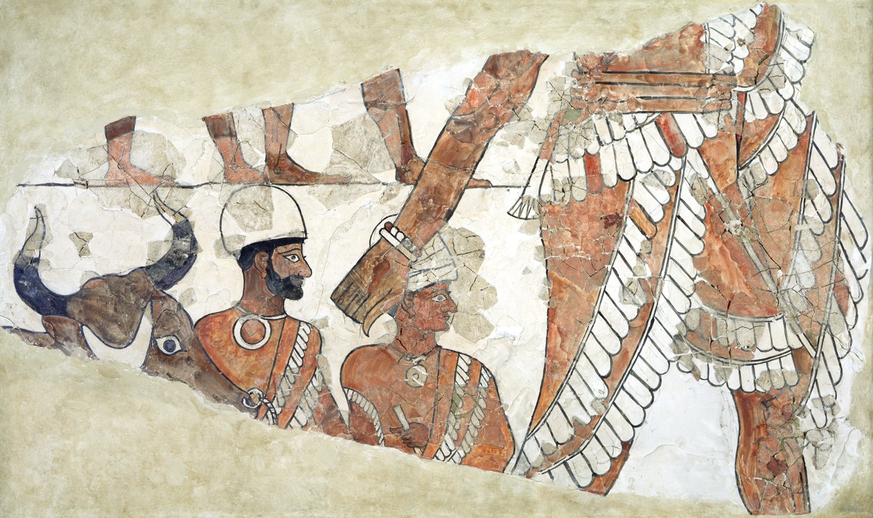 Inwestytura króla przez boginię Isztar, z pałacu Zimri-Lim, Mari, Środkowy Eufrat, okres Isin-Larsa, ok. 1800 pne (malowidło ścienne) autorstwa Mesopotamian