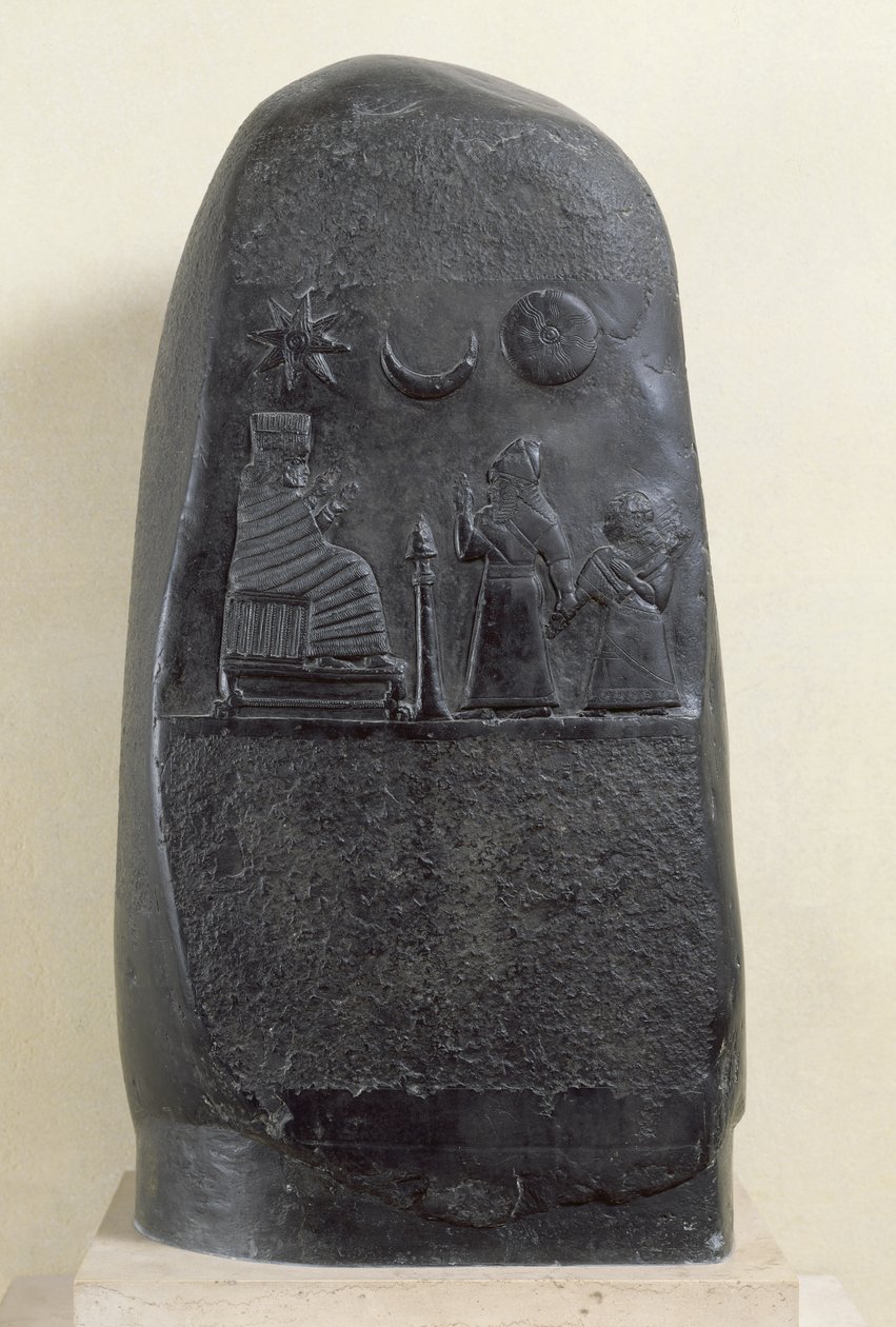 Kudurru króla Melishikhu II przedstawiający króla przedstawiającego swoją córkę bogini z Babilonu (wapień) autorstwa Mesopotamian