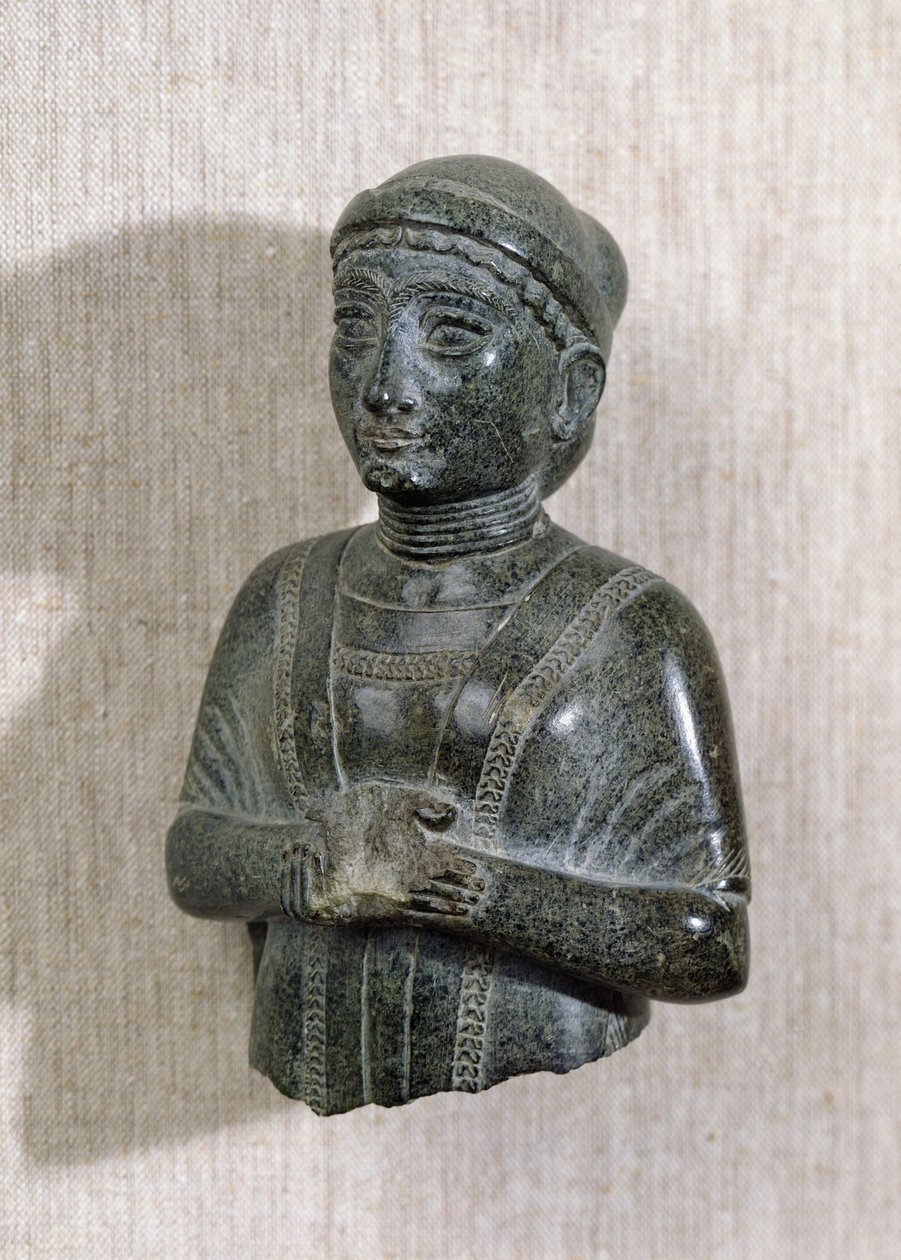 Księżniczka z rodu Gudea, "Kobieta z chustą", z Telloh (starożytne Girsu) ok. 2130-2150 p.n.e. (steatyt) autorstwa Mesopotamian