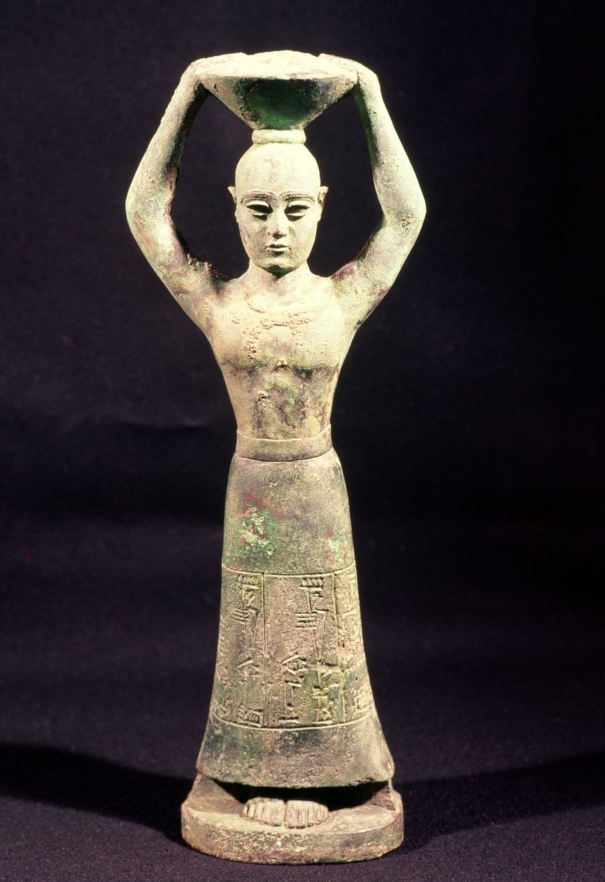 Statuetka ofiarodawcy z inskrypcją wotywną, z Uruk, okres protolitarny, III tysiąclecie p.n.e. (brąz) autorstwa Mesopotamian