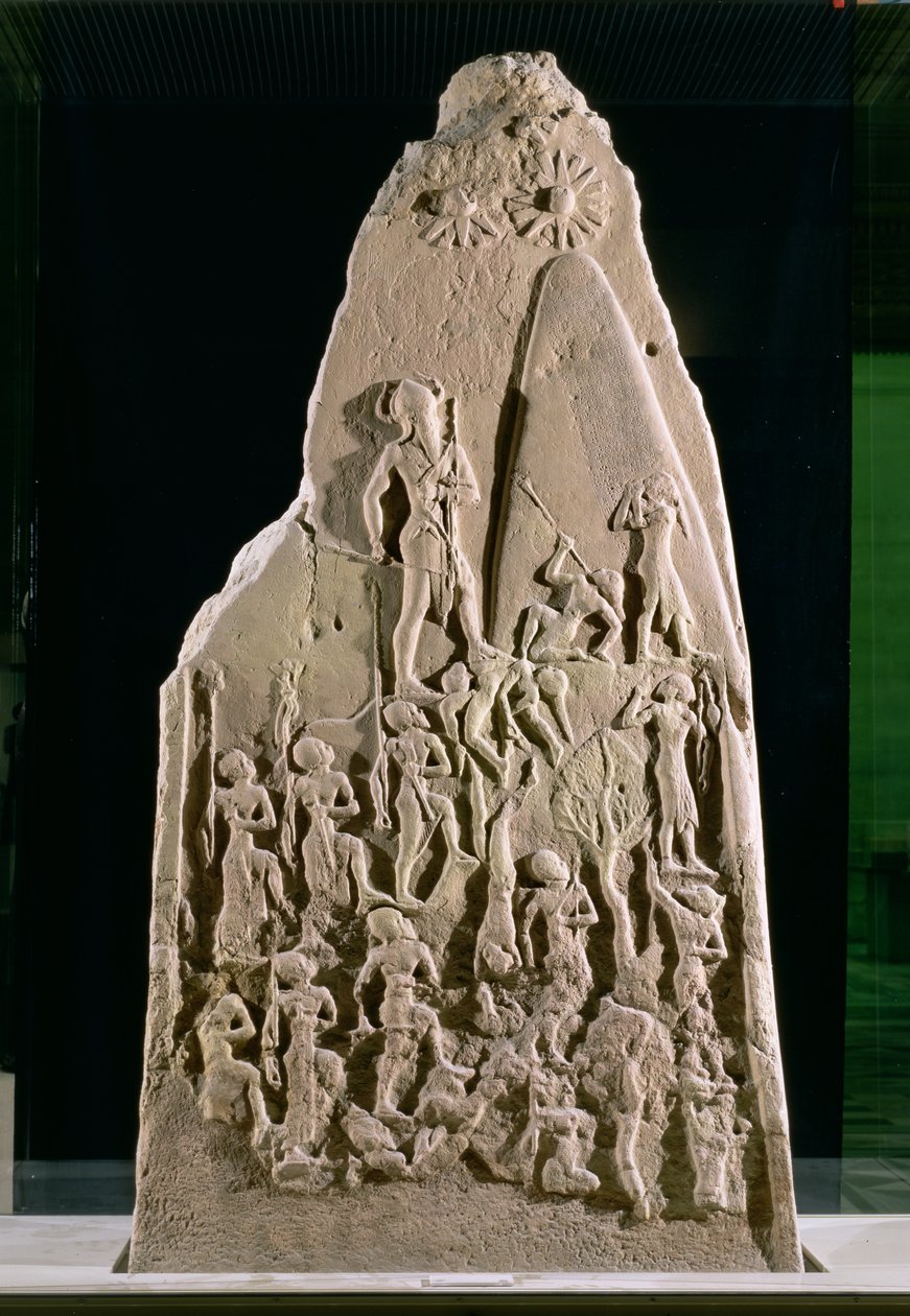 Stela zwycięstwa Naram-Sina, króla Akadu, nad zamieszkującą góry Lullubi, okres akadyjski, ok. 2230 pne (różowy piaskowiec) autorstwa Mesopotamian