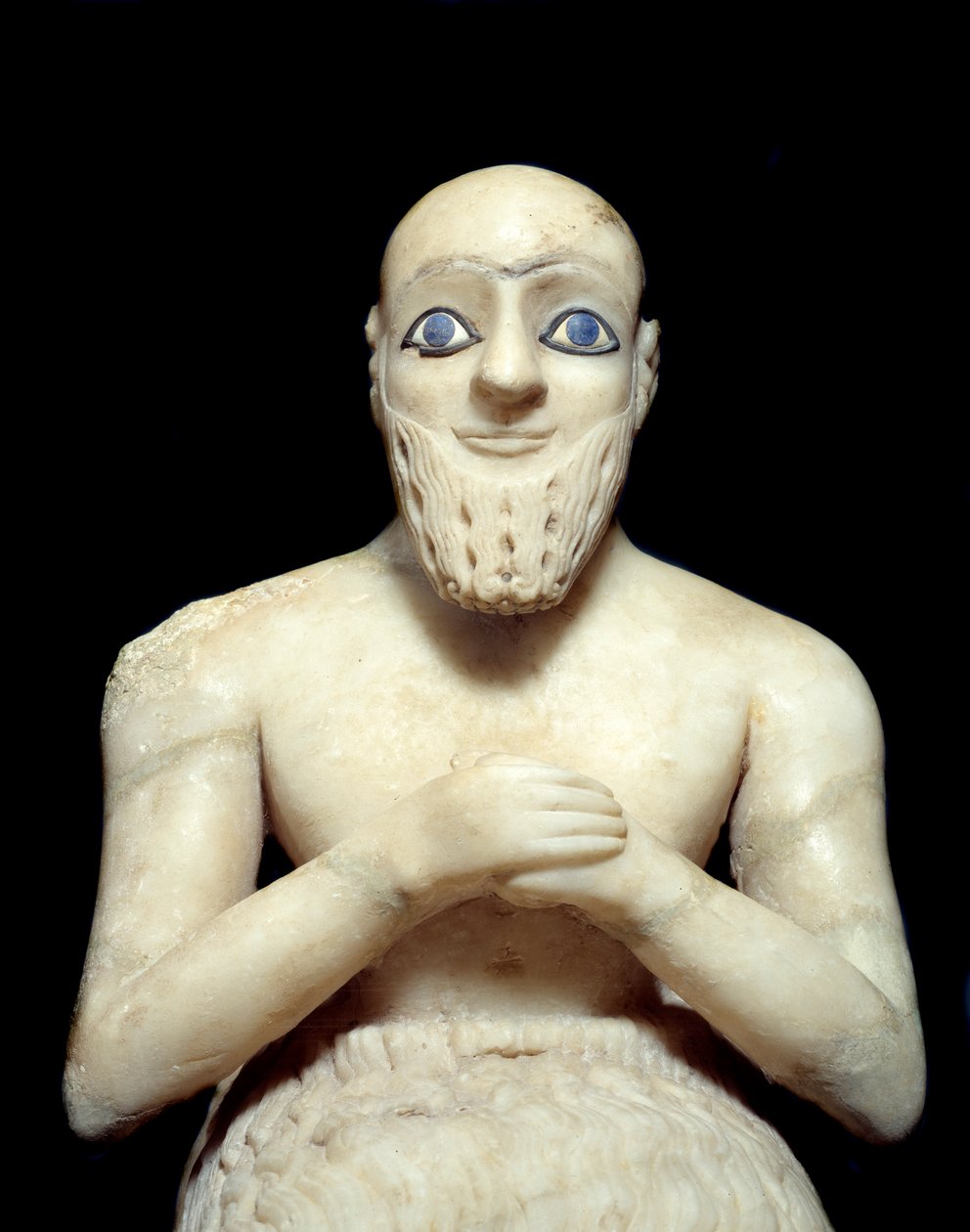 Sztuka Mezopotamii: Statua Intendenta Ebiha-ila. Rzeźba albastra, muszli, lapis-lazuli i łupka, ok. 2500 pne (okres sumeryjski, ok. 2900-2200 pne). Od Mari. Wysokość: 0,525m. Paryż, Luwr autorstwa Mesopotamian