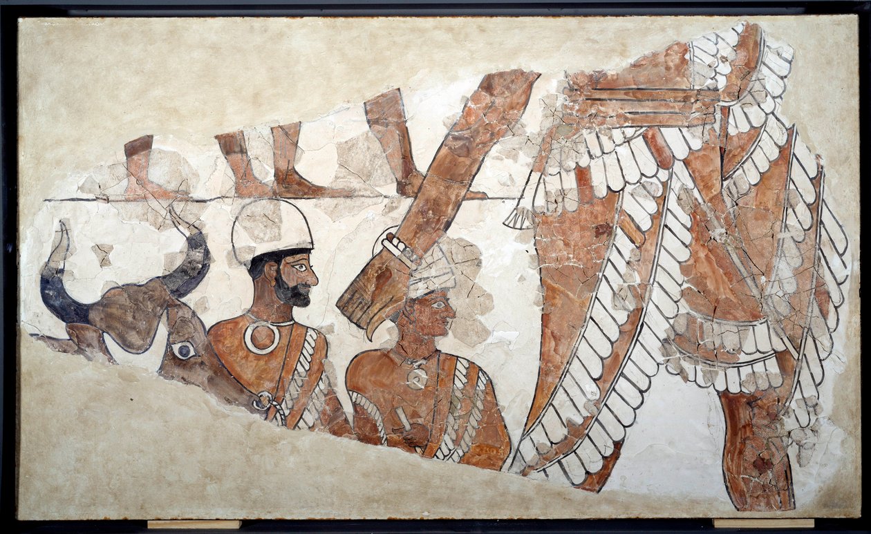 Mezopotamia: kolejność składania ofiar. Fragment fresku pałacu Zimri Lima (ok. 1782-1759). XVIII wiek p.n.e. Od Mari. Paryż, Luwr autorstwa Mesopotamian