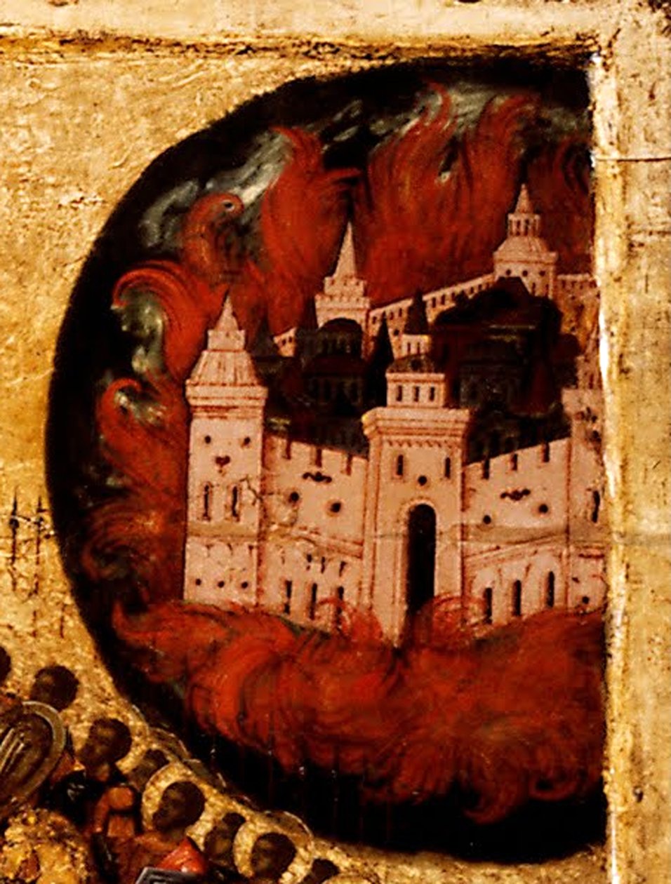 Błogosławiony bądź Hostią Króla Niebios Szczegół: Ogień w Kazaniu, 1550s autorstwa Metropolitan of Moscow Athanasius