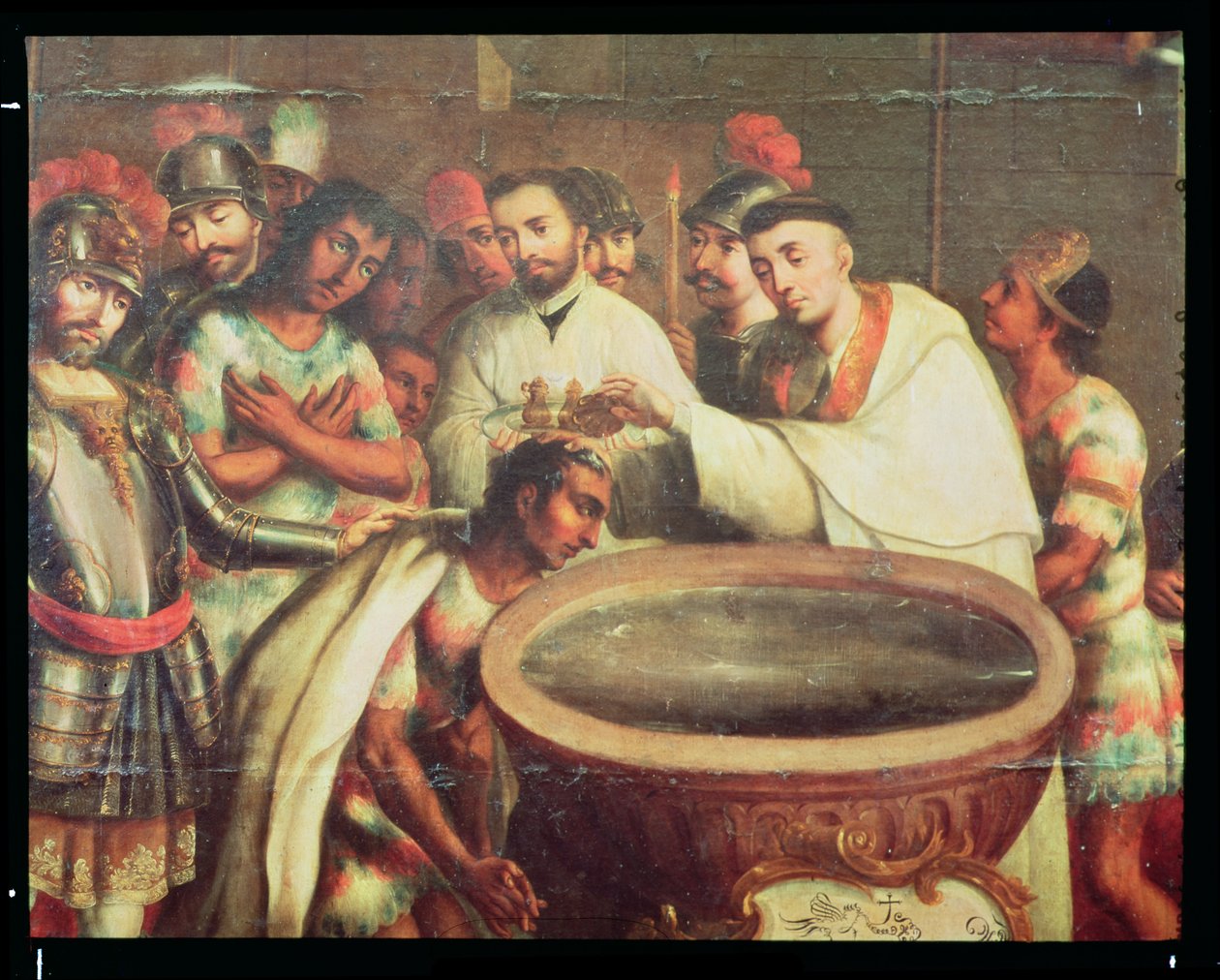 Pierwszy chrzest Indian dokonany przez Dominikanów autorstwa Mexican School