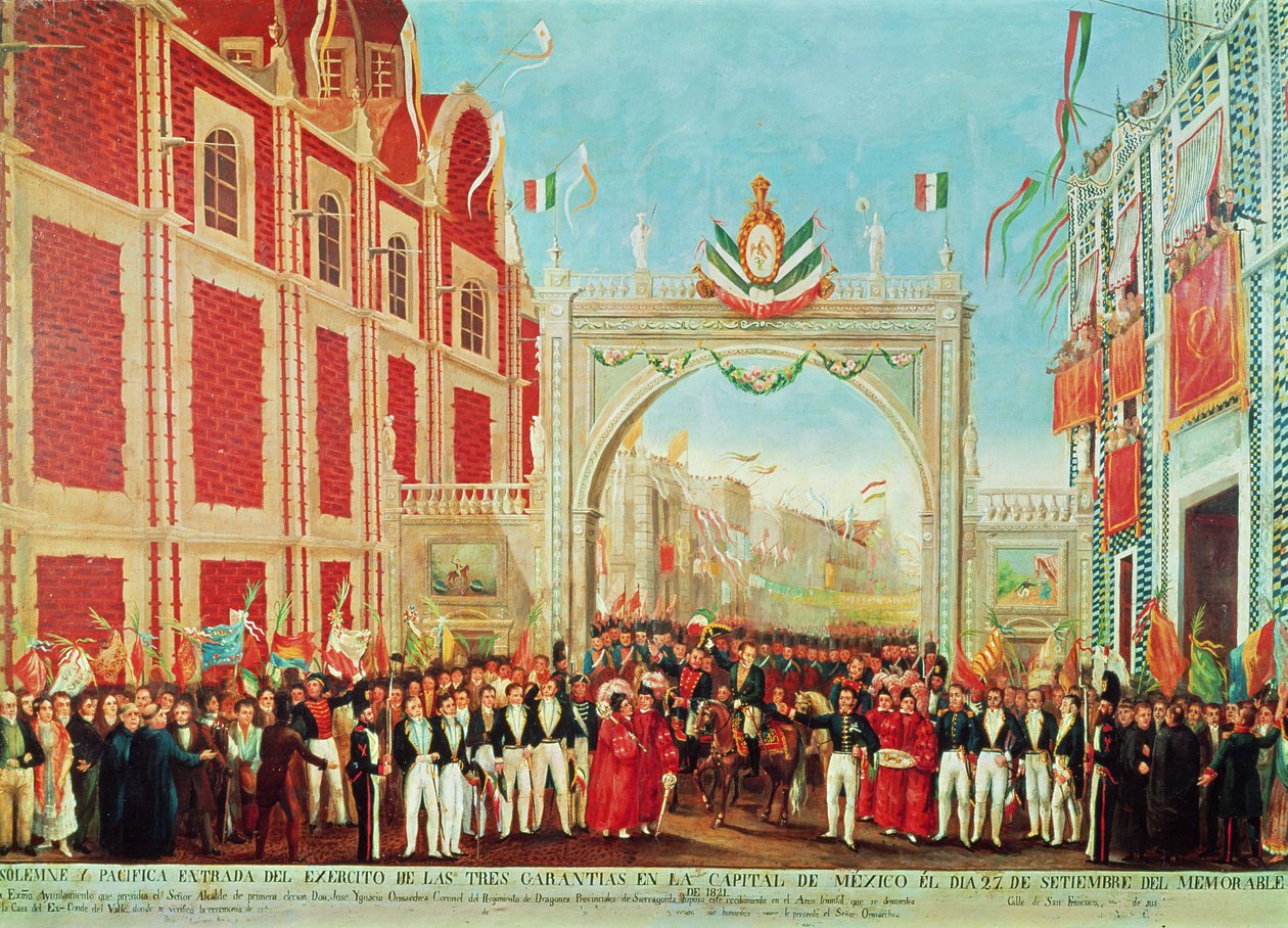Uroczyste i pokojowe wkroczenie Armii Trzech Gwarancji do miasta Meksyk 27 września 1821 r. autorstwa Mexican School