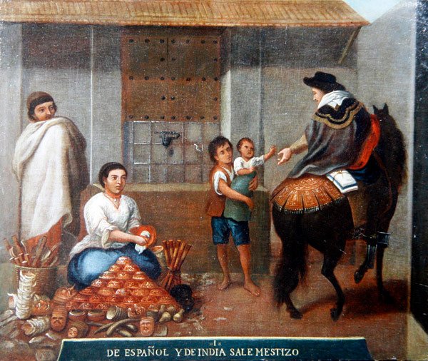 Figurki przy straganie (olej na płótnie) autorstwa Mexican School