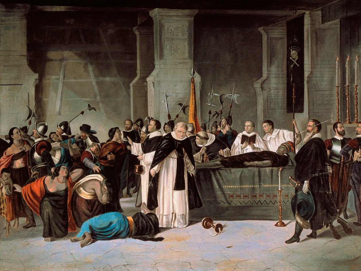 Pogrzeb Atahualpy, sierpień 1533, ok. 1869 (olej na płótnie) autorstwa Mexican School