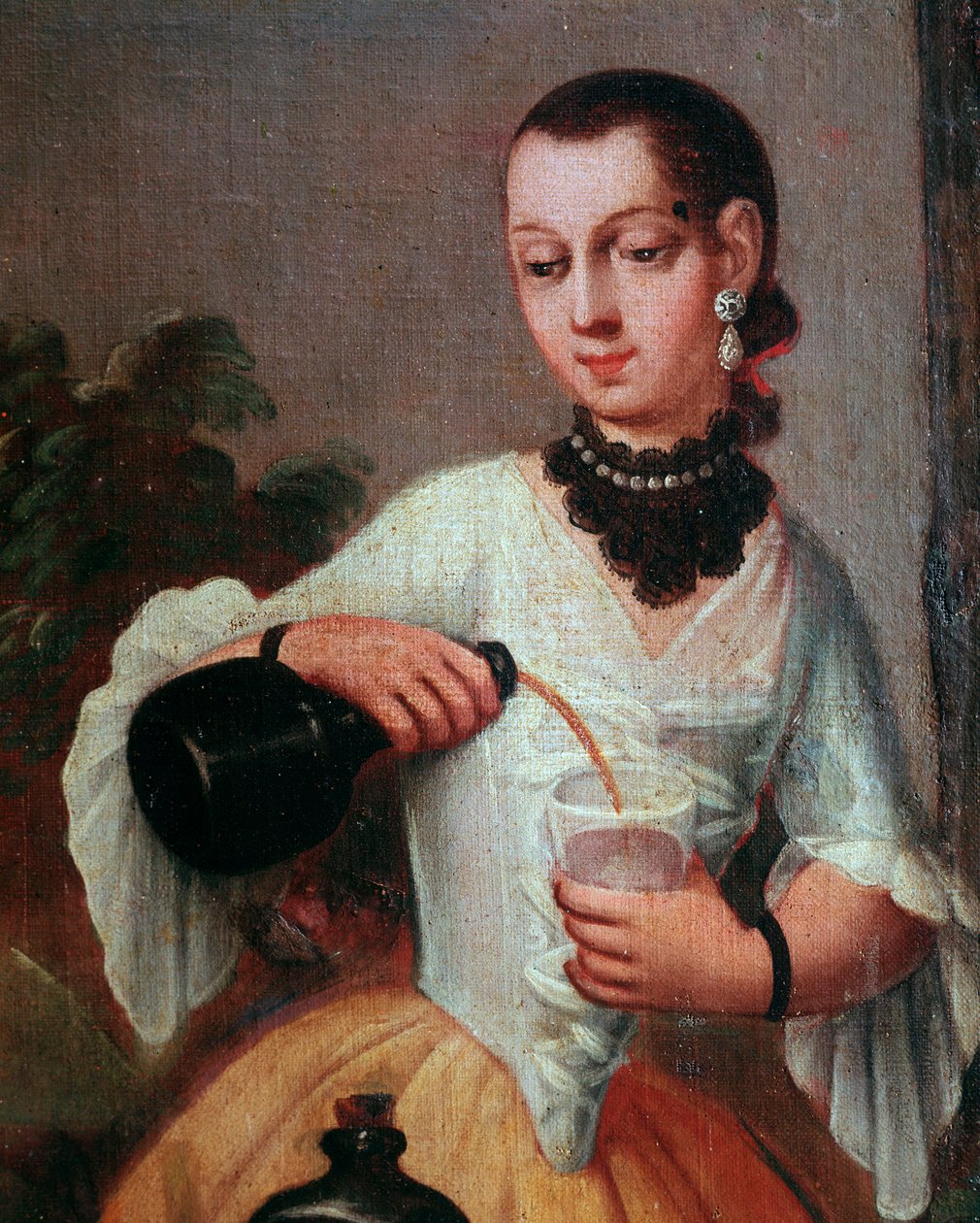 Pani nalewa wino do kieliszka (Pani nalewa wino do kieliszka) Detal ekranu, obraz szkoły meksykańskiej autorstwa Mexican School