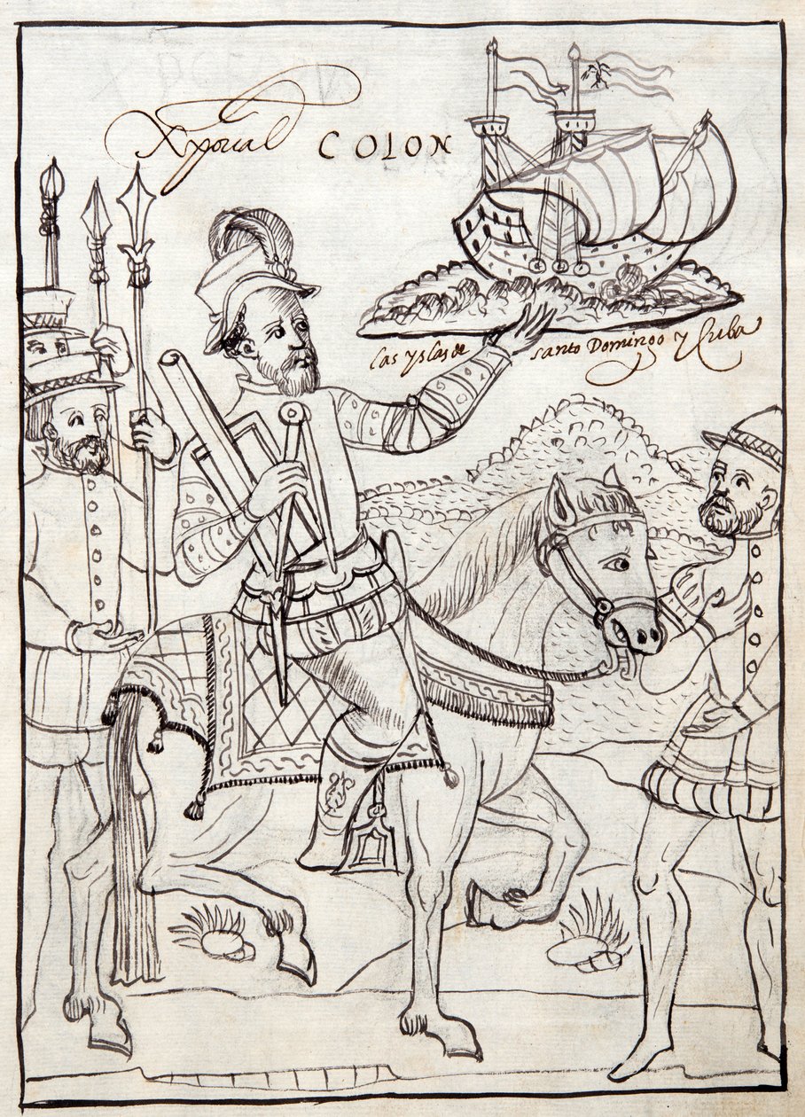 MS Hunter 242 f.247r Krzysztof Kolumb, ilustracja z Historii de Tlaxcala autorstwa Diego Munoza Camargo autorstwa Mexican School