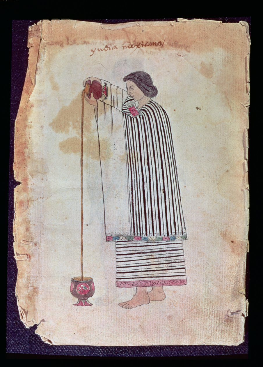Meksykańska Indian przygotowująca czekoladę, z Kodeksu Tuleda, 1553 autorstwa Mexican School