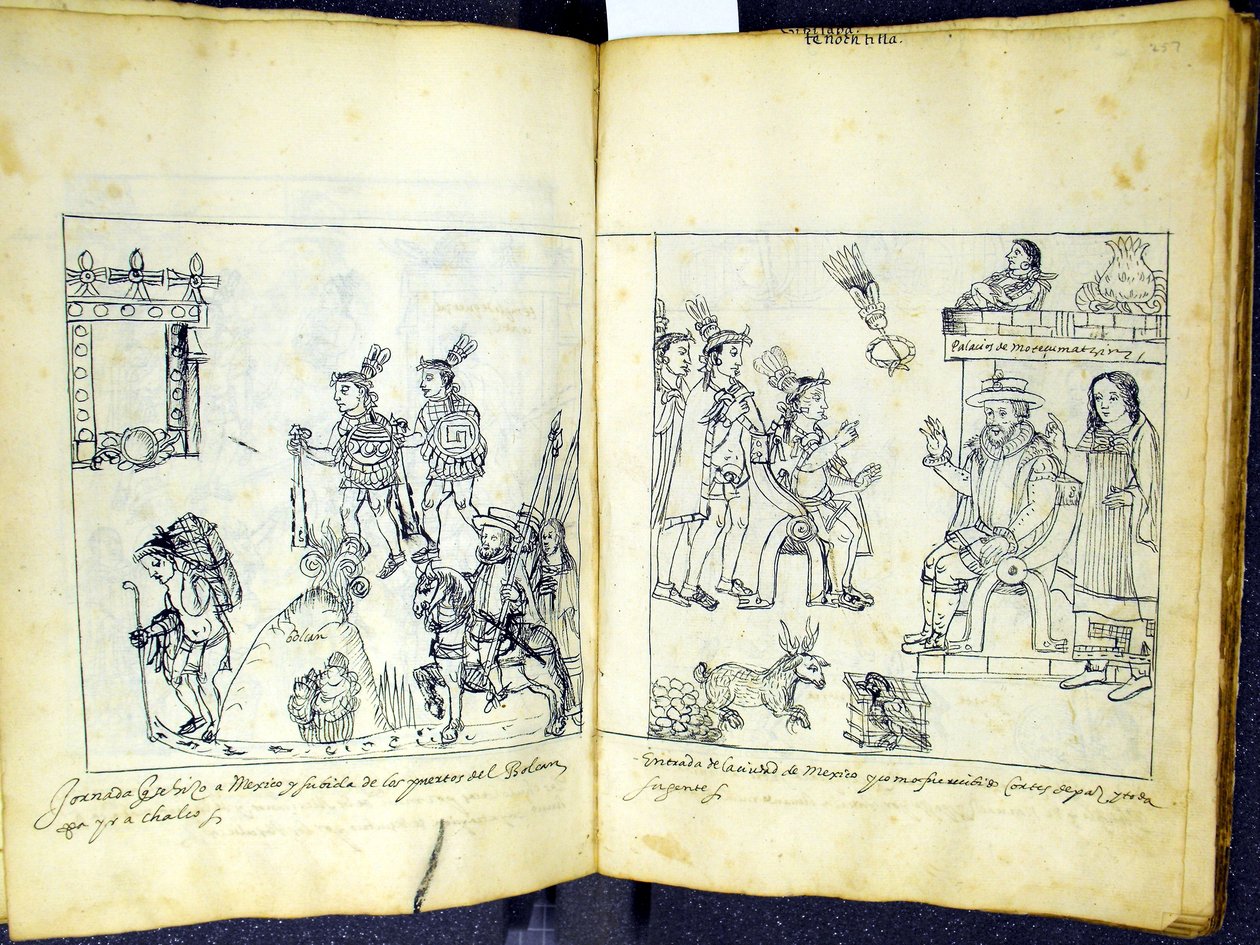 Pani Hunter 242 256v-257r Cortez i Montezuma, z Historia de Tlaxcala autorstwa Diego Munoza Camargo autorstwa Mexican School