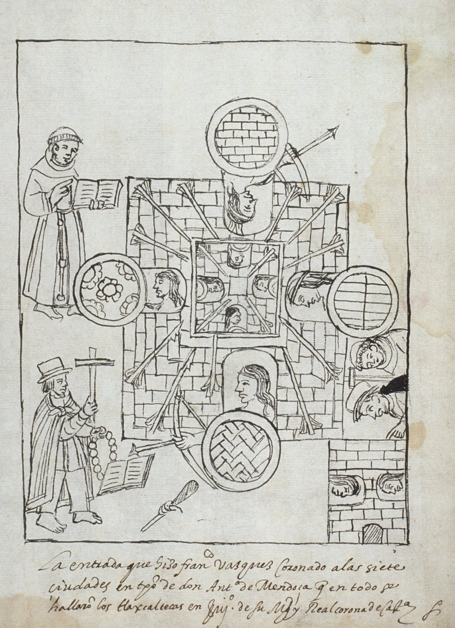 Ms Hunter 242 f.317r Hiszpański podbój, z Historia de Tlaxcala autorstwa Diego Munoza Camargo autorstwa Mexican School