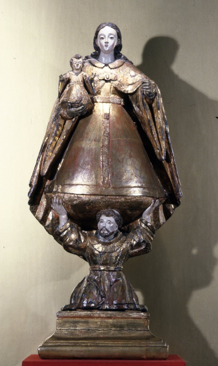 Św. Franciszek podtrzymujący Madonnę z Dzieciątkiem (drewno malowane) autorstwa Mexican School