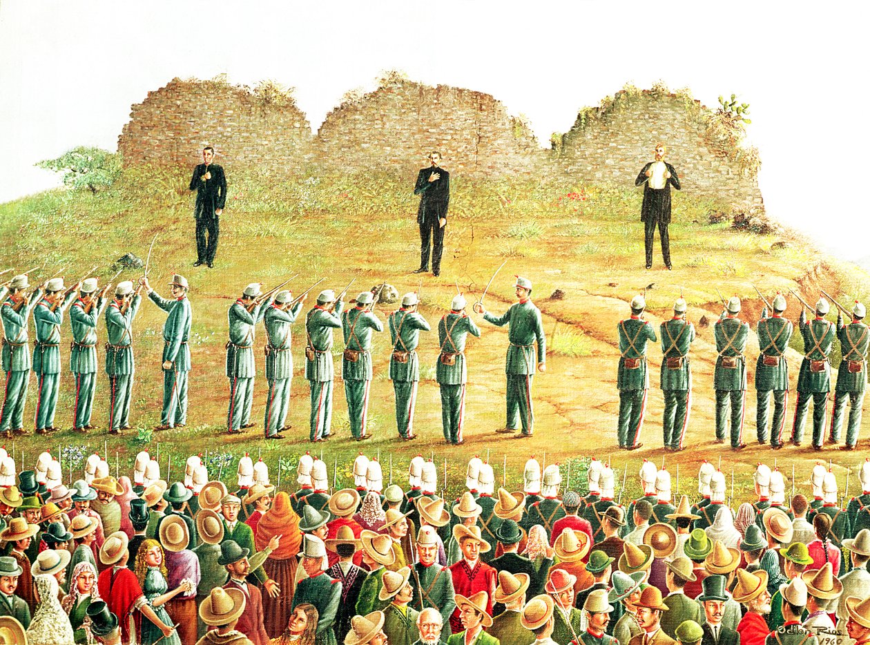 Egzekucja Maksymiliana I (1832-67) (olej na płótnie) autorstwa Mexican School